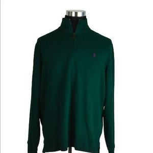 Polo RL Estate Rib Half Zip Green With PurplePony